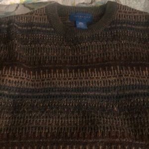 Mens brown and green with beige pullover sweater.